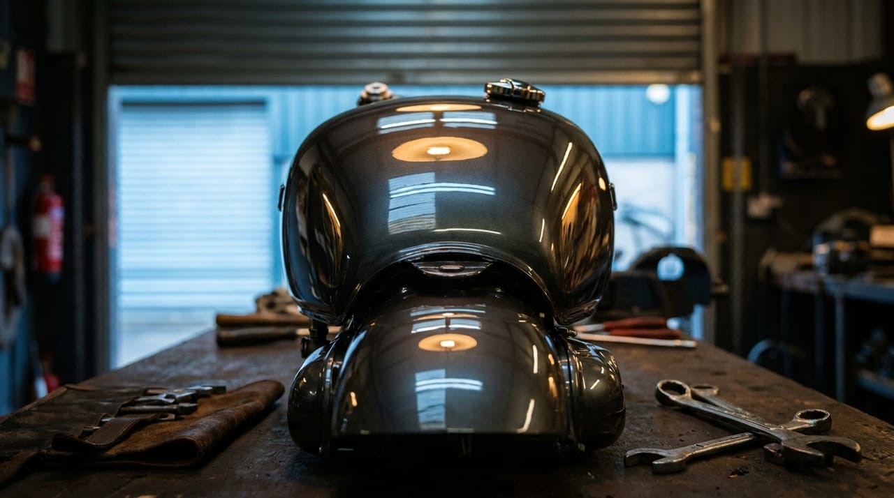 Dezelfde motortank en motorblok diep glanzend na detailing en keramische coating